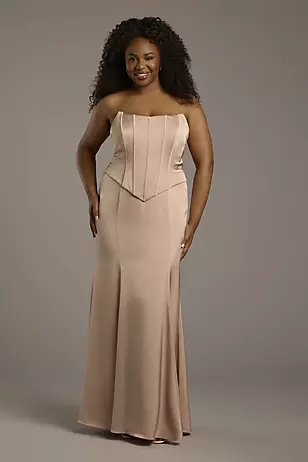 Matte Satin Corset Bodice Faux Two-Piece Dresses - XNAUWBI