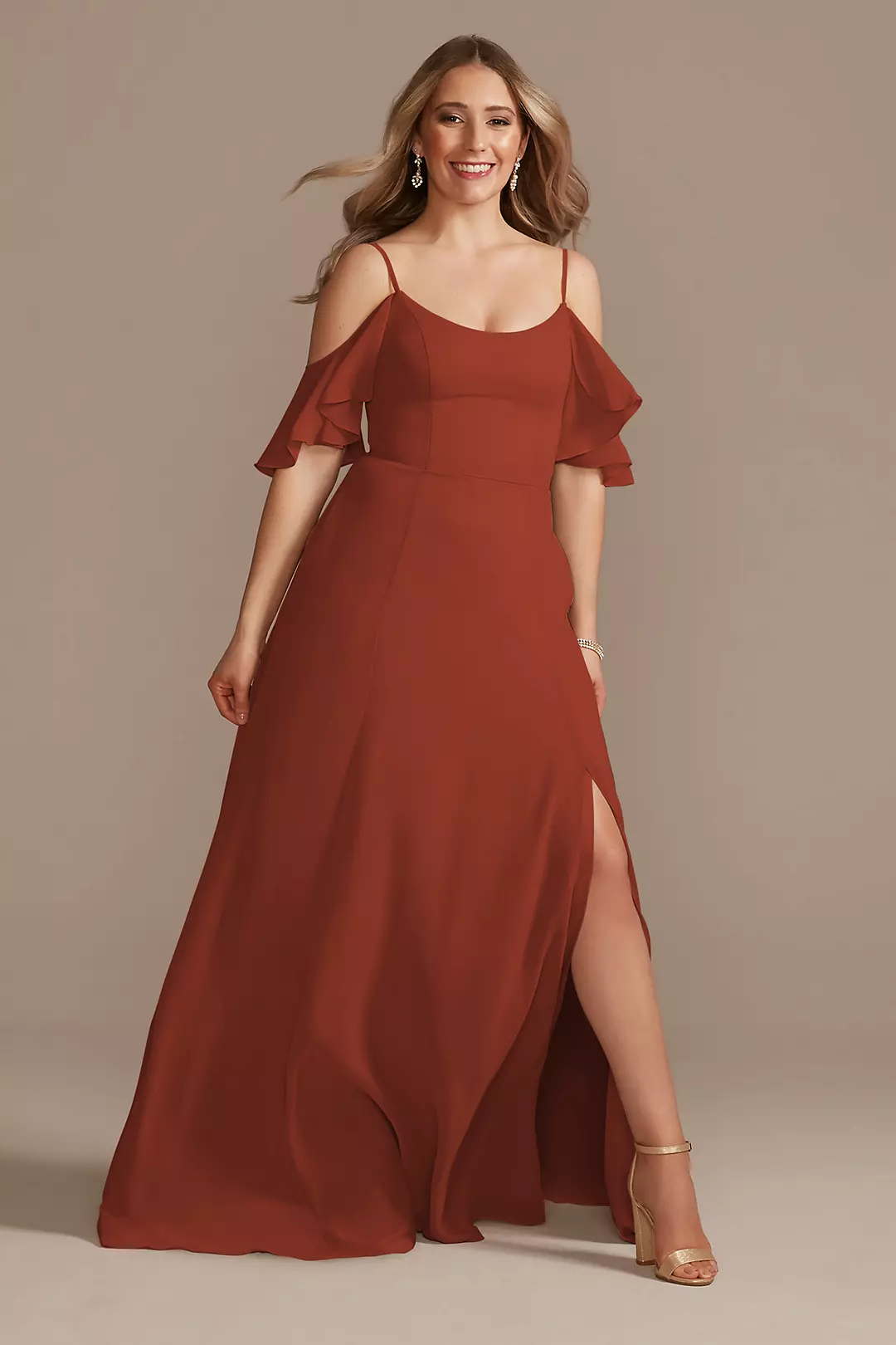 Cold-Shoulder Long Chiffon Dresses - XNAUWBI