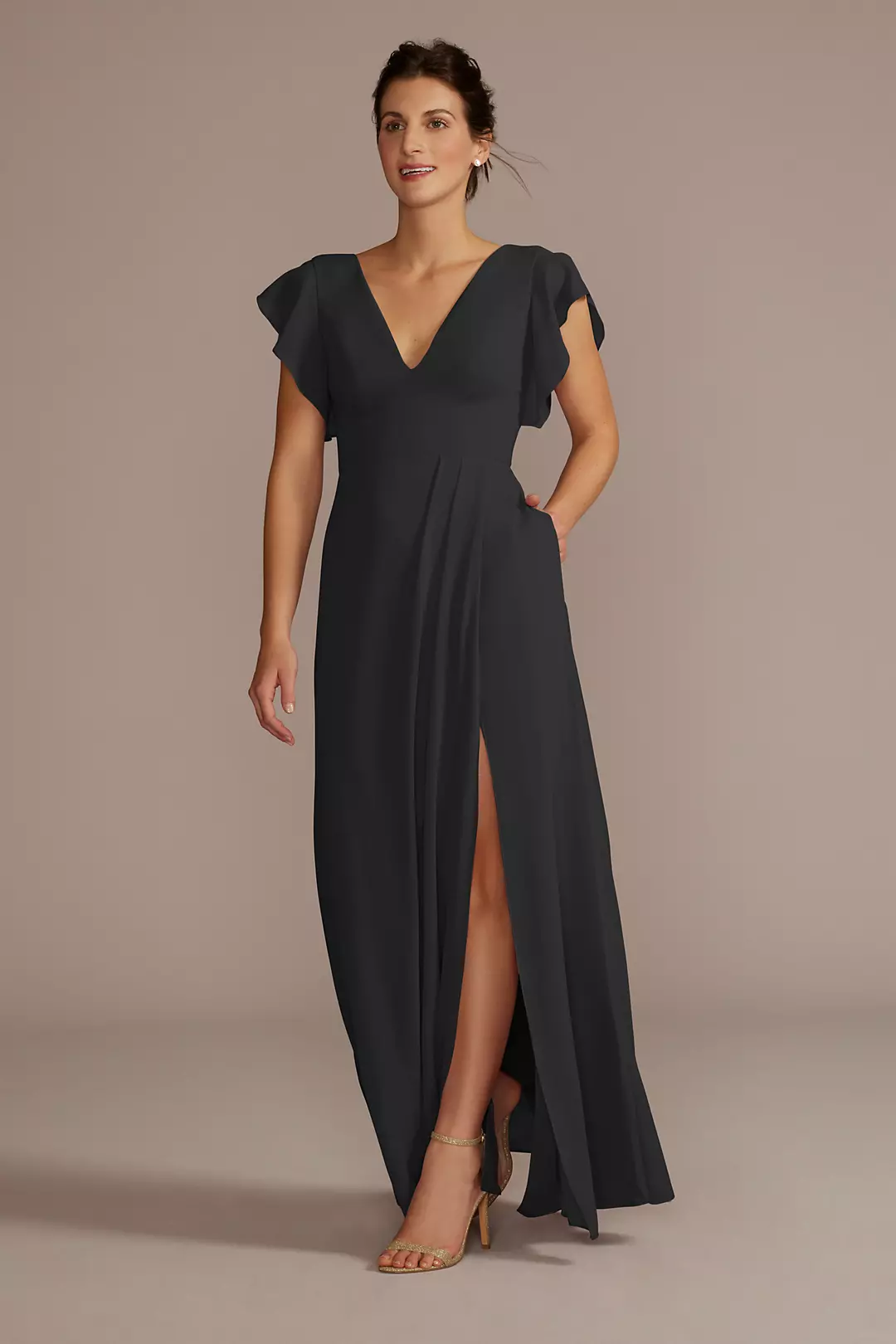 Flutter Sleeve Chiffon V-Neck Dresses - XNAUWBI