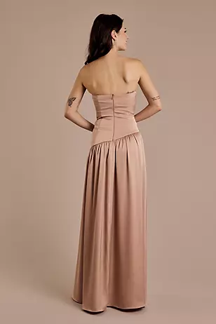 Matte Satin Strapless Drop Waist Dresses - XNAUWBI