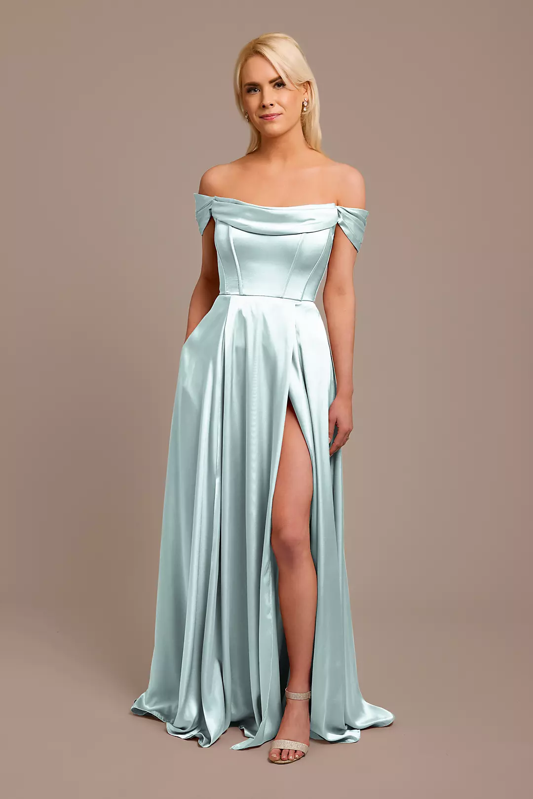 Charmeuse Cowl Off-the-Shoulder Dresses - XNAUWBI