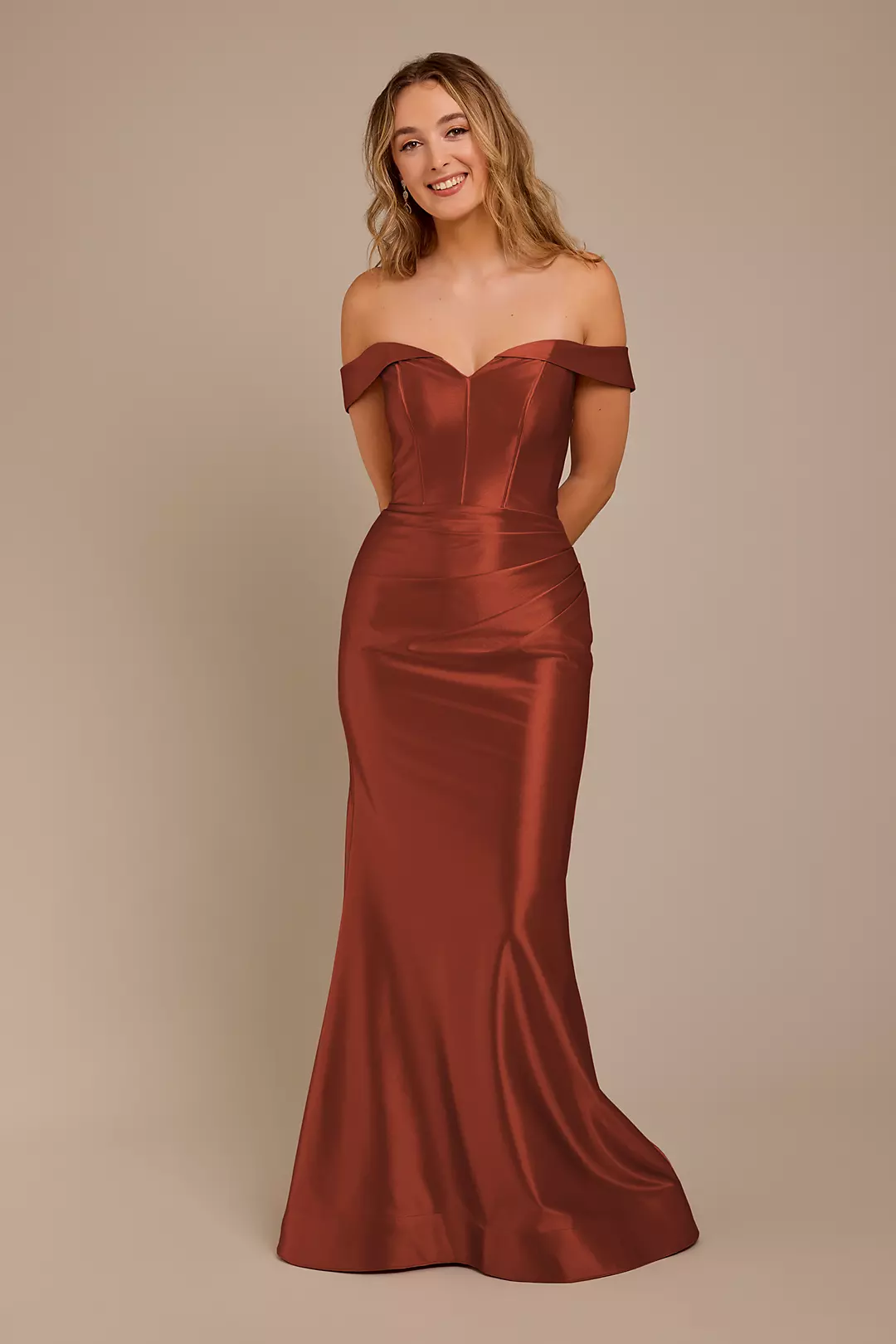 Sculpting Shiny Satin Off-the-Shoulder Dresses - XNAUWBI