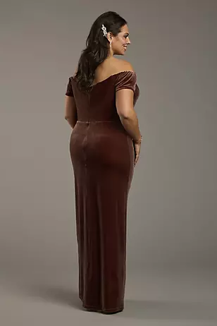 Velvet Off-the-Shoulder Notch Neck Sheath Dresses - XNAUWBI