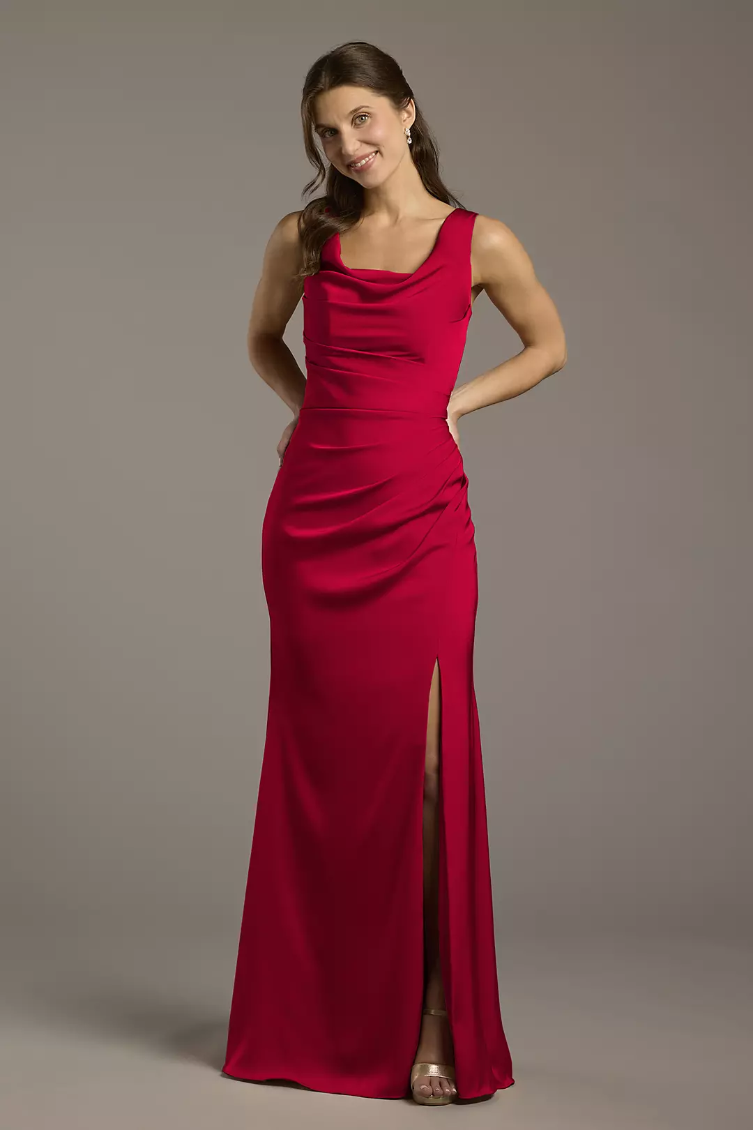 Matte Satin Cowl Neck Sheath Dresses - XNAUWBI
