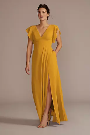 Flutter Sleeve Chiffon V-Neck Dresses - XNAUWBI