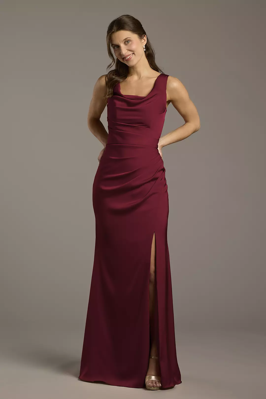 Matte Satin Cowl Neck Sheath Dresses - XNAUWBI