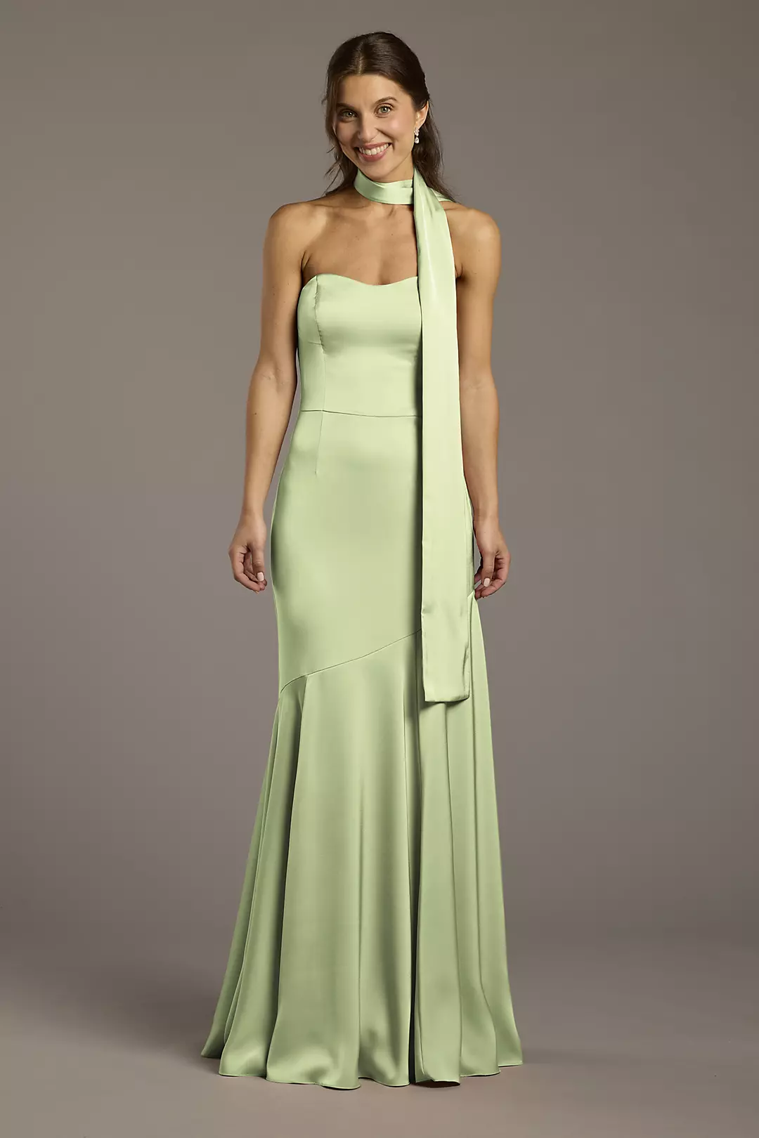 Matte Satin Strapless Sweetheart Dress with Scarf Dress - XNAUWBI