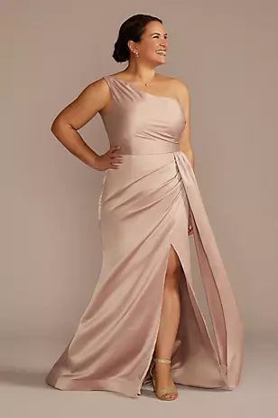 One-Shoulder Stretch Matte Satin Dresses - XNAUWBI