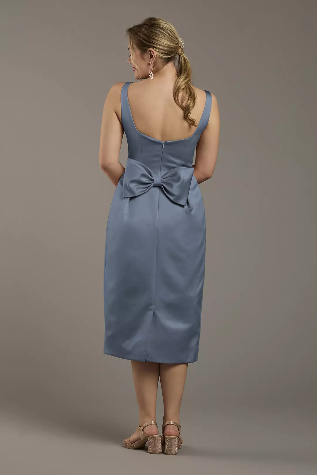 Matte Satin Tank Midi Dress with Bow Back Dress - XNAUWBI