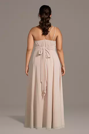 Chiffon One-Shoulder Dress with Tie Dress - XNAUWBI