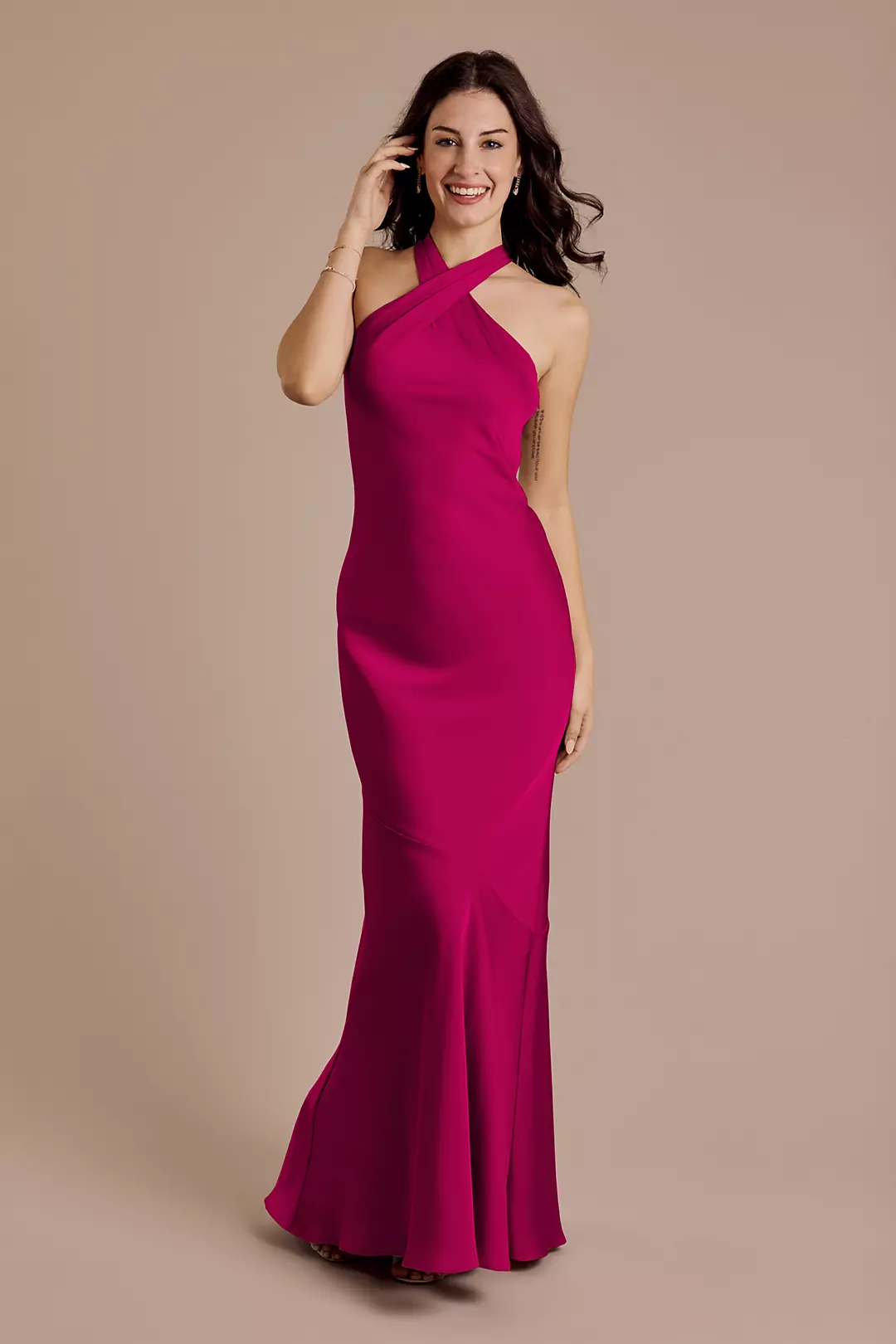 Matte Satin Y-Neck Bias Sheath Dresses - XNAUWBI