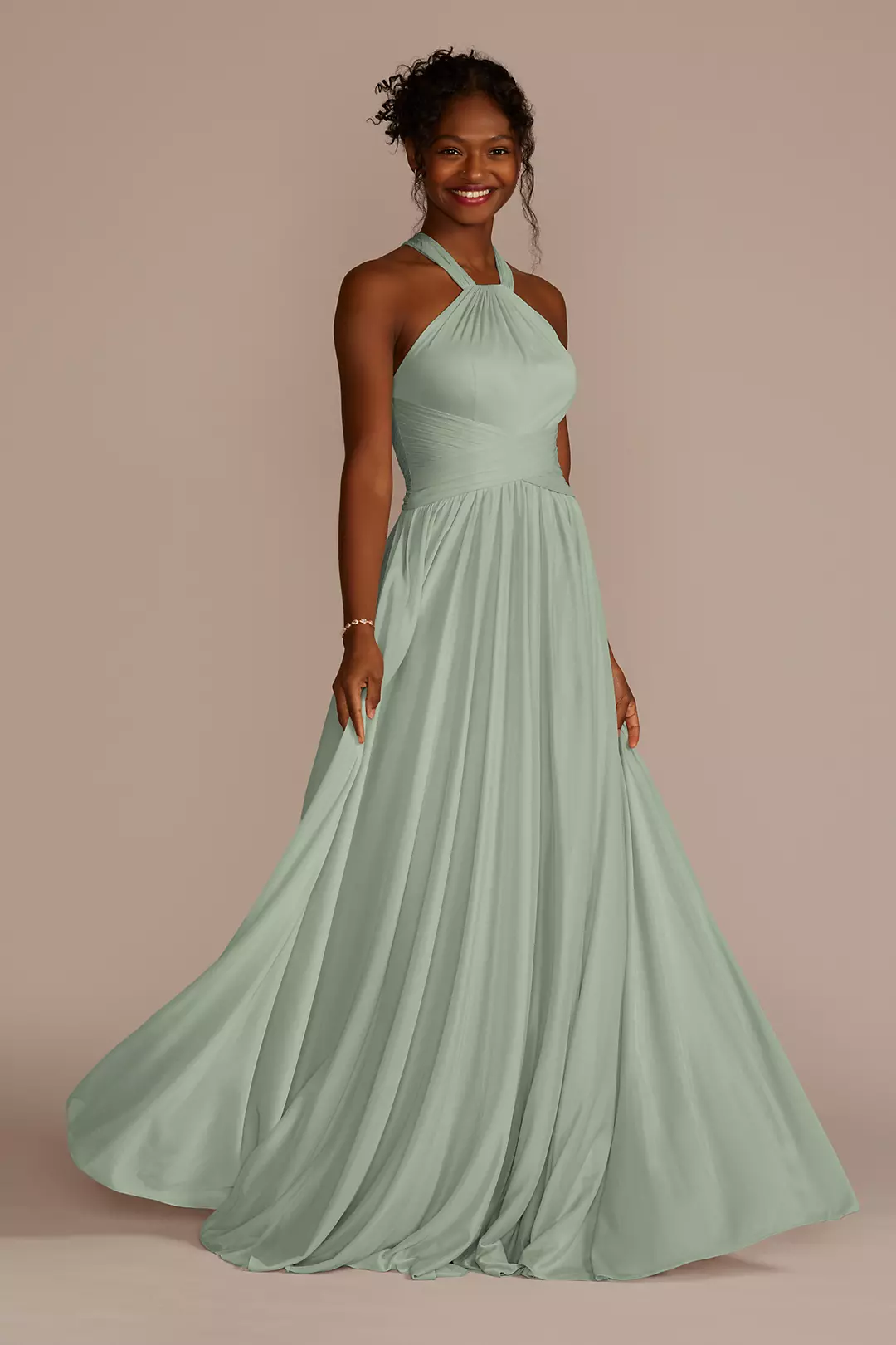 High-Neck Mesh Dress with Full Skirt Dress - XNAUWBI