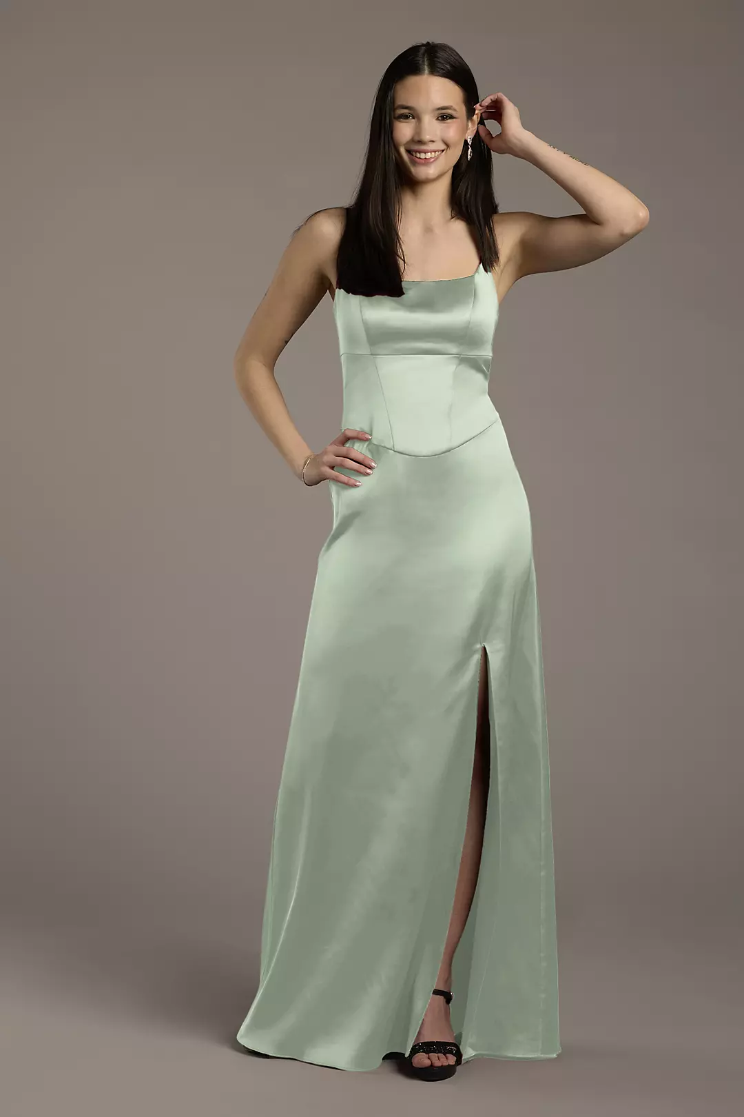 Stretch Matte Satin Basque Waist Sheath Dresses - XNAUWBI