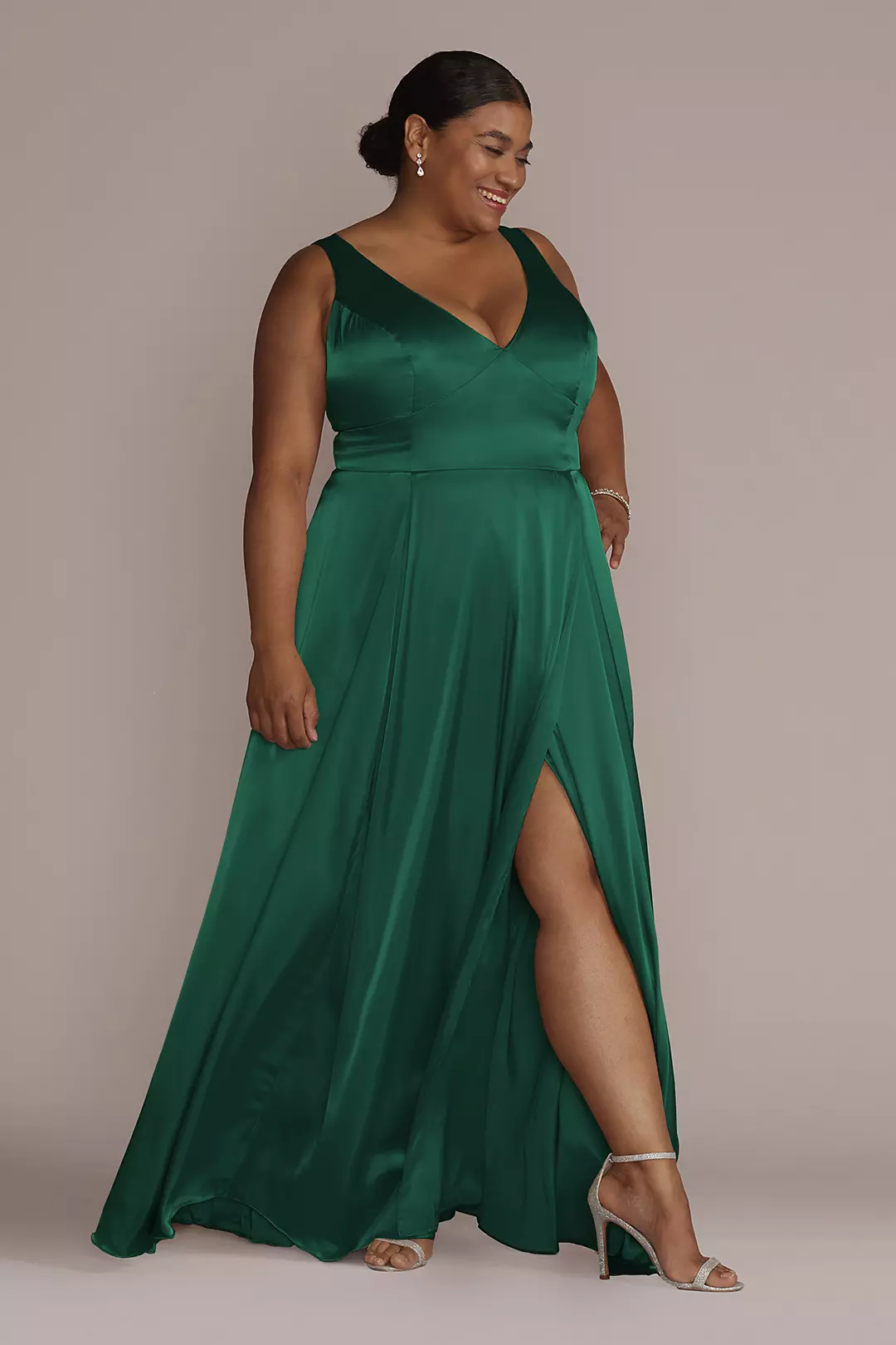 Charmeuse Tank V-Neck Dress with Slit Dress - XNAUWBI