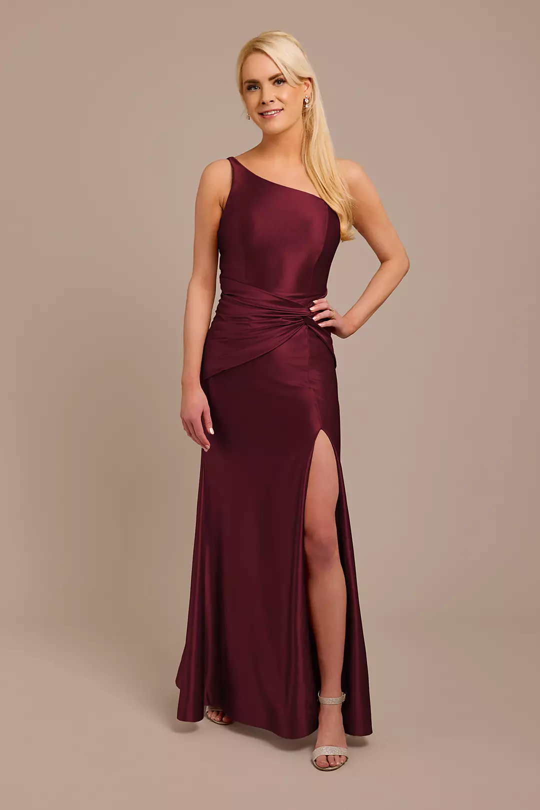 Sculpting Shiny Satin One-Shoulder Knot Dresses - XNAUWBI