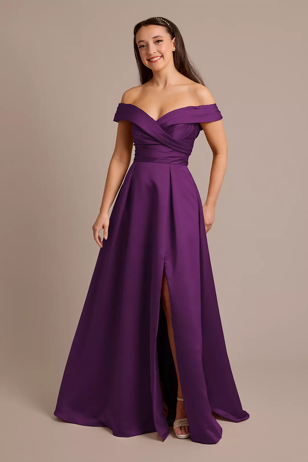 Matte Satin Off-the-Shoulder Ball Gown Dresses - XNAUWBI