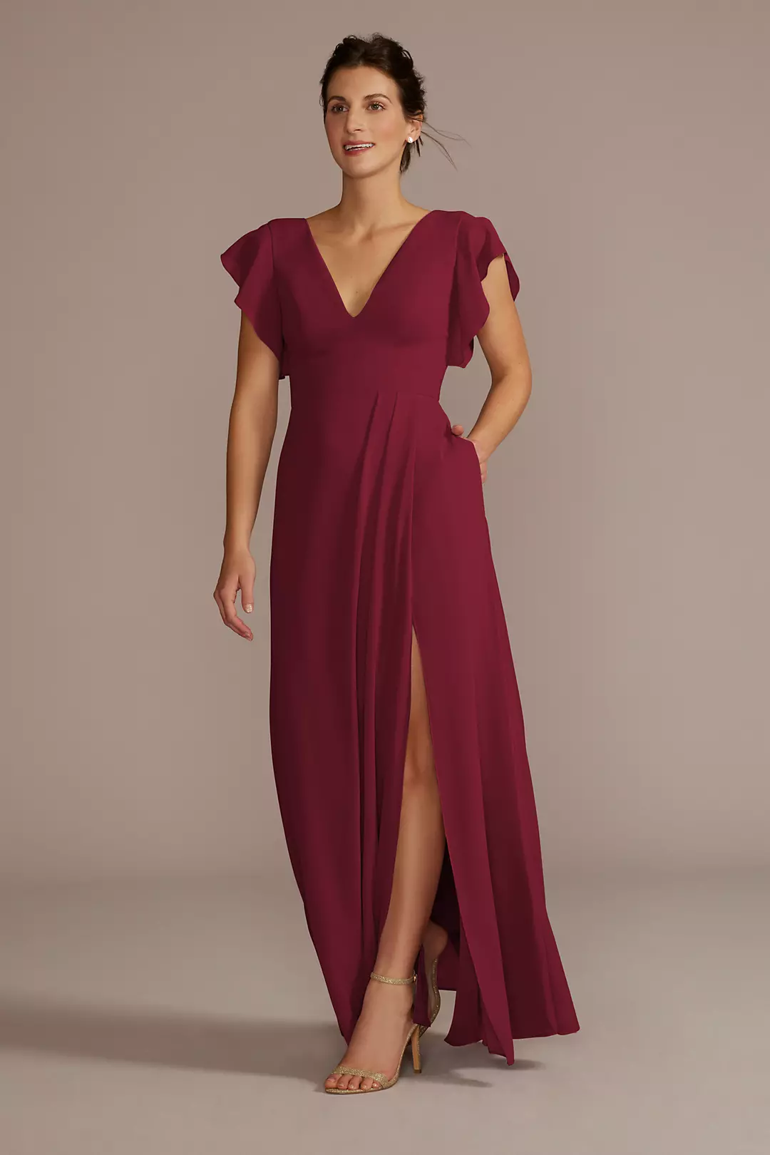 Flutter Sleeve Chiffon V-Neck Dresses - XNAUWBI