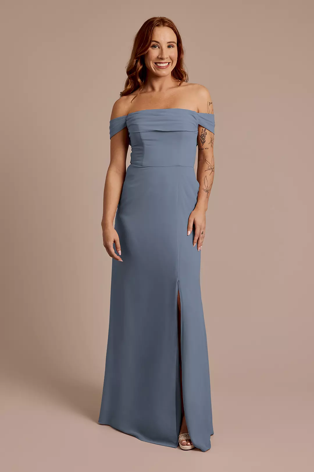 Chiffon Off-the-Shoulder Draped Dresses - XNAUWBI