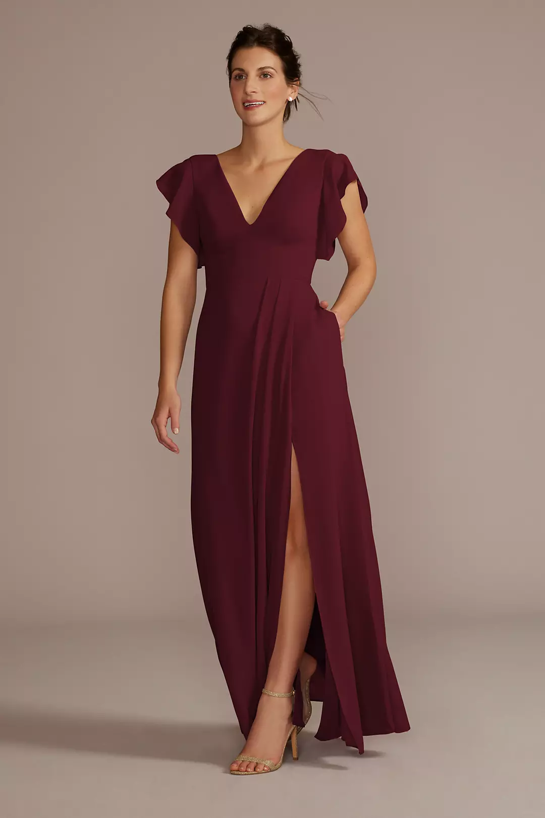 Flutter Sleeve Chiffon V-Neck Dresses - XNAUWBI