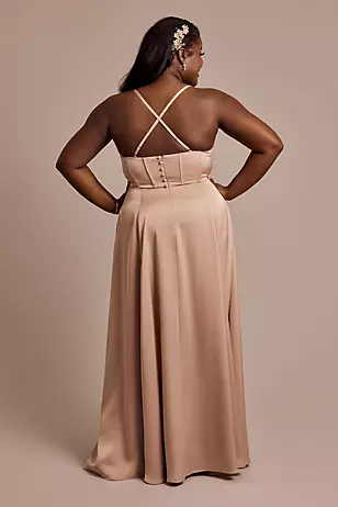 Matte Satin Cowl Neck Spaghetti Strap A-Line Dresses - XNAUWBI