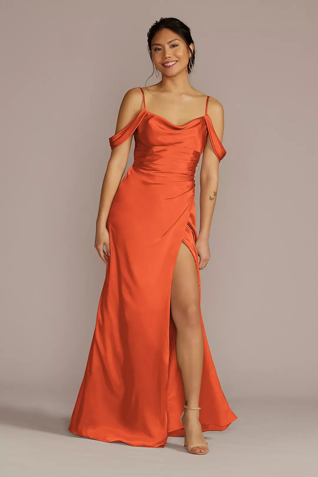 Charmeuse Cowl Dress with Swag Sleeves Dress - XNAUWBI