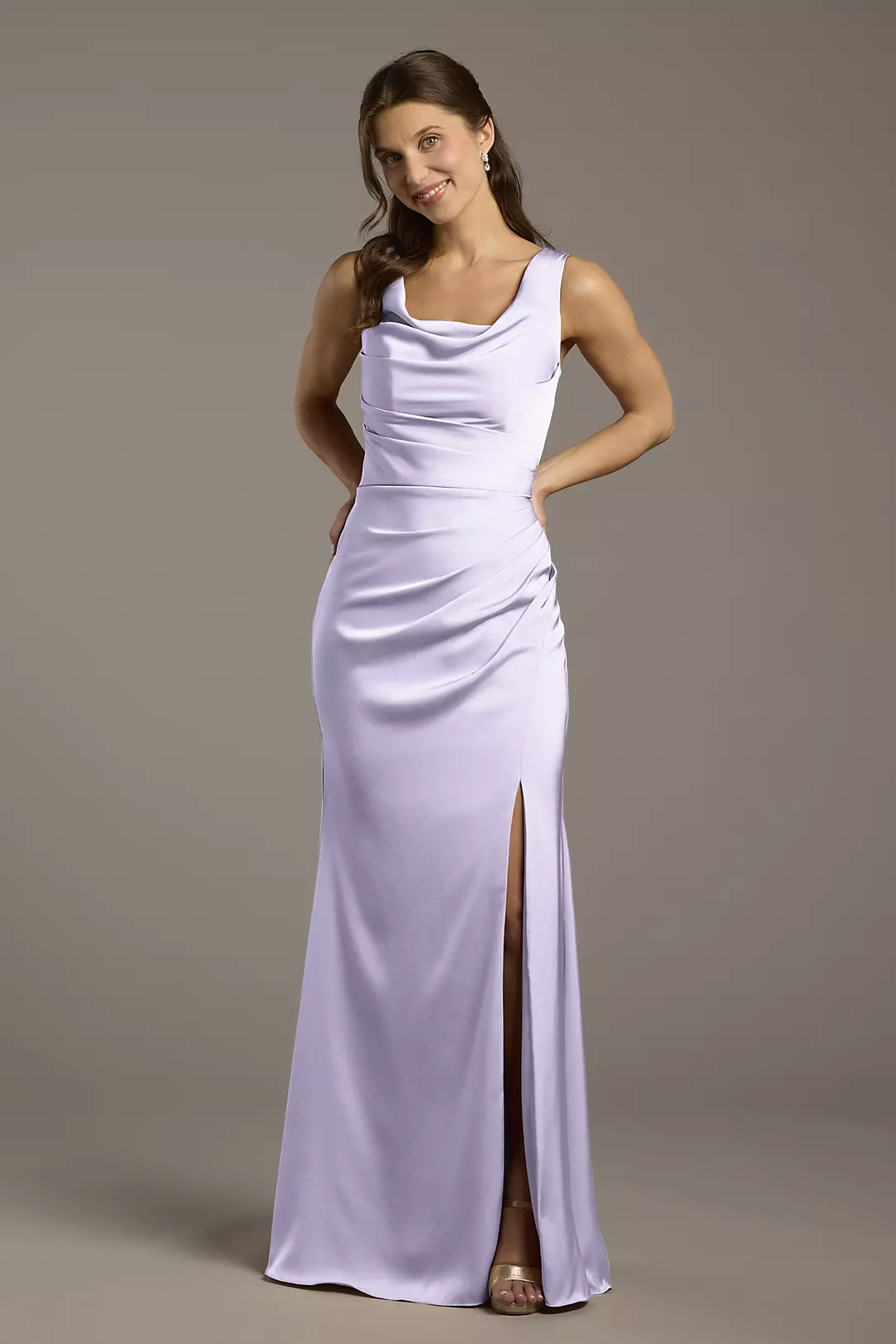 Matte Satin Cowl Neck Sheath Dresses - XNAUWBI