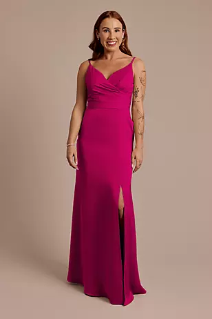Matte Satin Spaghetti Strap Surplice A-Line Dresses - XNAUWBI