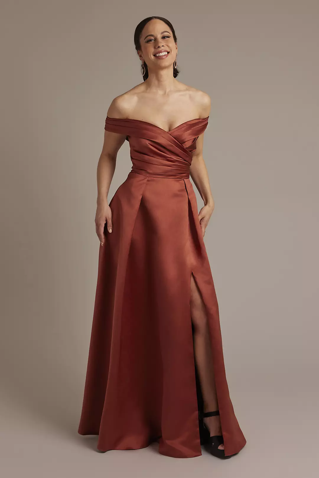 Matte Satin Off-the-Shoulder Ball Gown Dresses - XNAUWBI