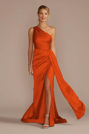 One-Shoulder Stretch Matte Satin Dresses - XNAUWBI