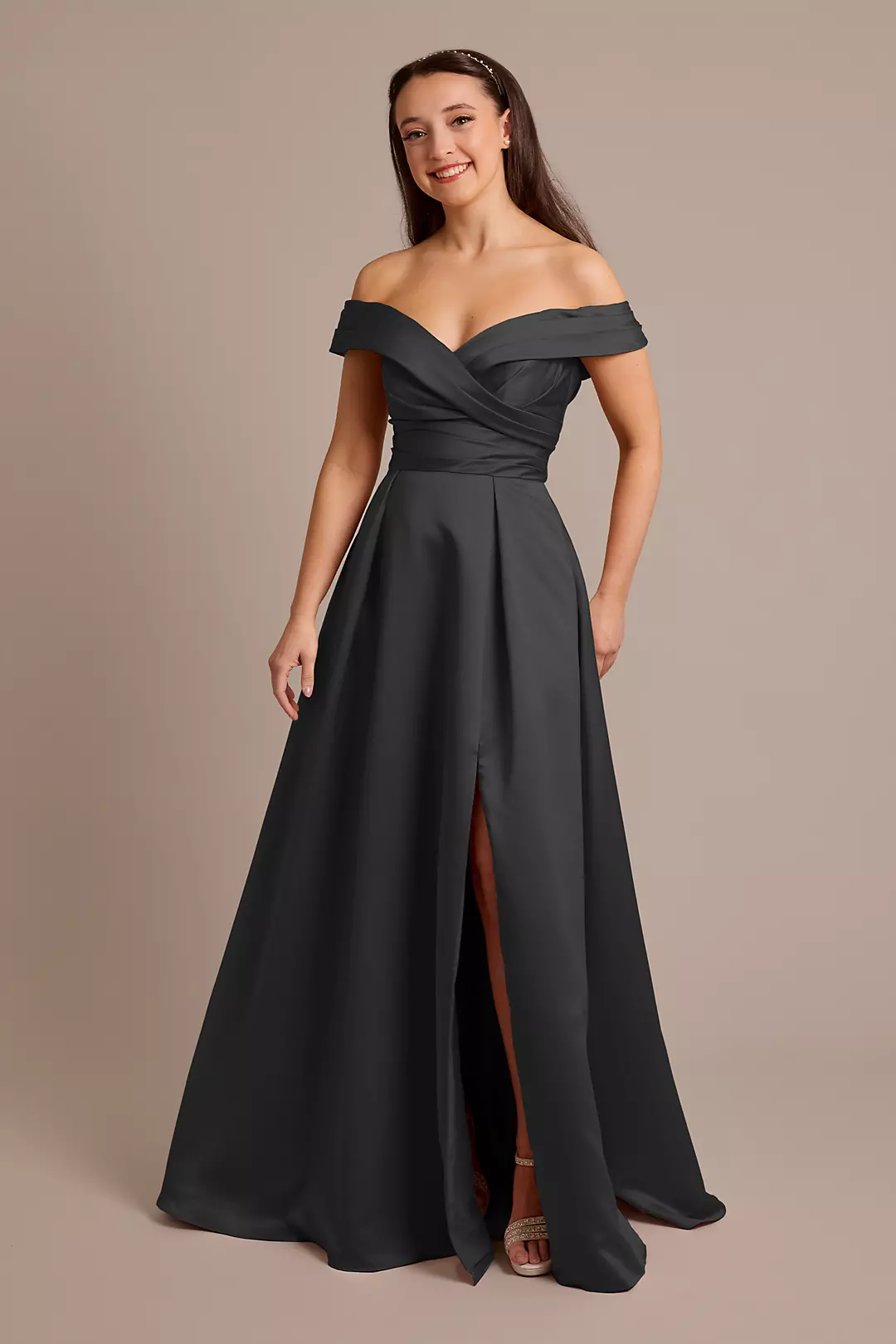 Matte Satin Off-the-Shoulder Ball Gown Dresses - XNAUWBI