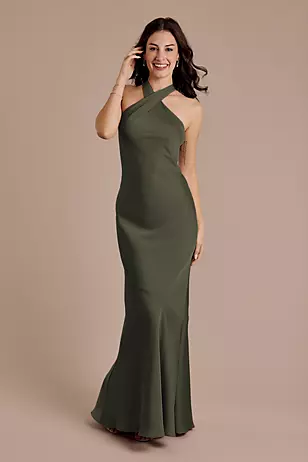Matte Satin Y-Neck Bias Sheath Dresses - XNAUWBI