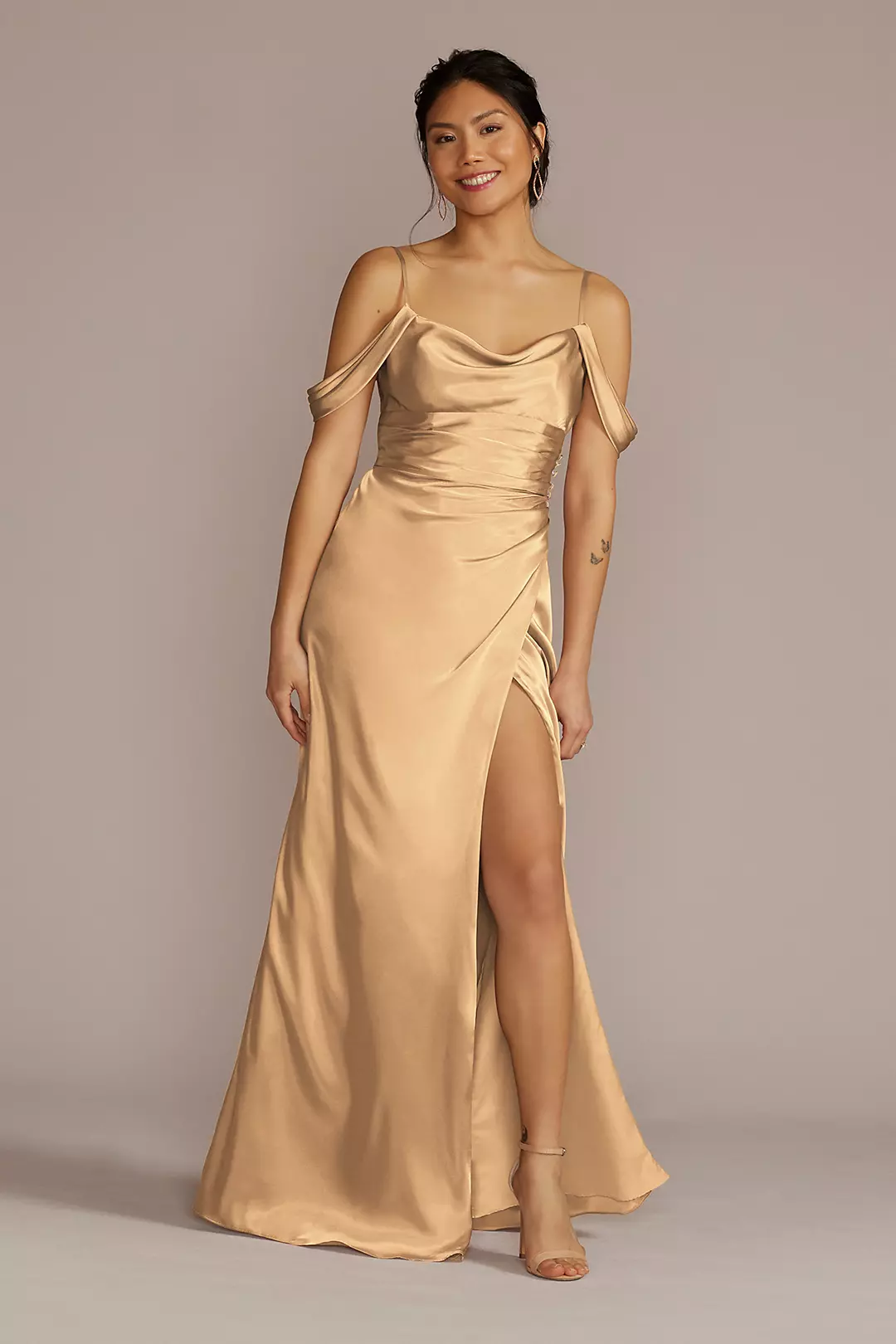 Charmeuse Cowl Dress with Swag Sleeves Dress - XNAUWBI