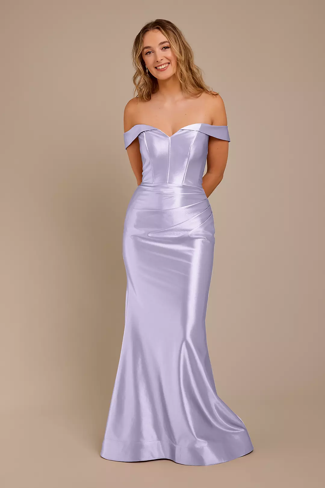 Sculpting Shiny Satin Off-the-Shoulder Dresses - XNAUWBI