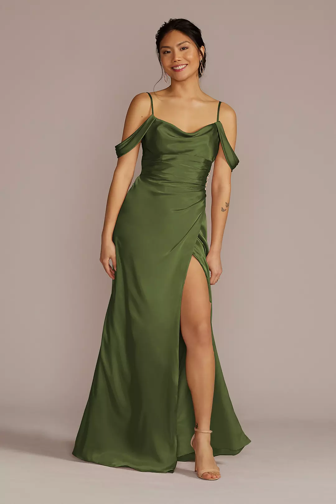 Charmeuse Cowl Dress with Swag Sleeves Dress - XNAUWBI