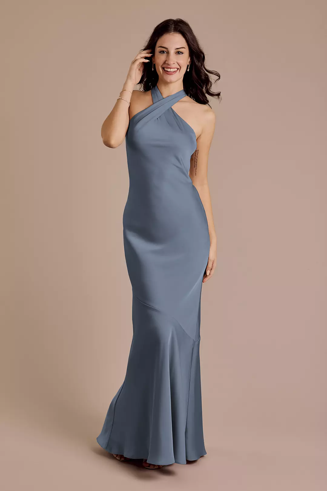 Matte Satin Y-Neck Bias Sheath Dresses - XNAUWBI