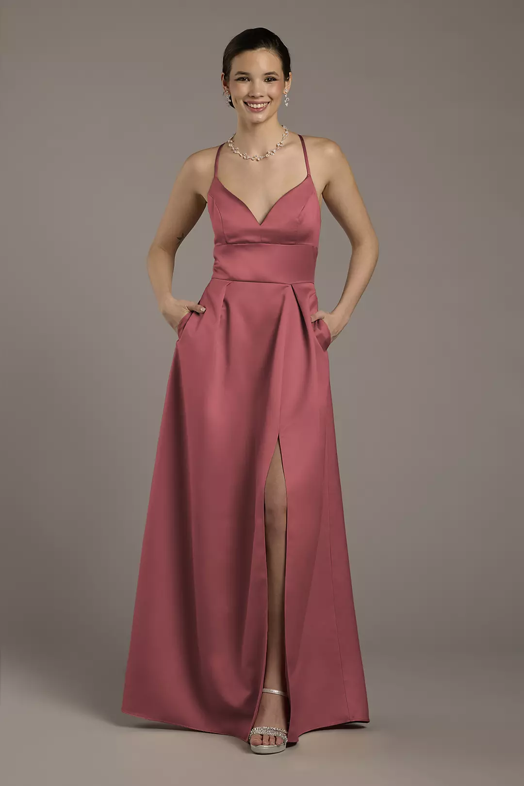 Satin Empire Waist Ball Gown Dress - XNAUWBI