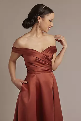 Matte Satin Off-the-Shoulder Ball Gown Dresses - XNAUWBI