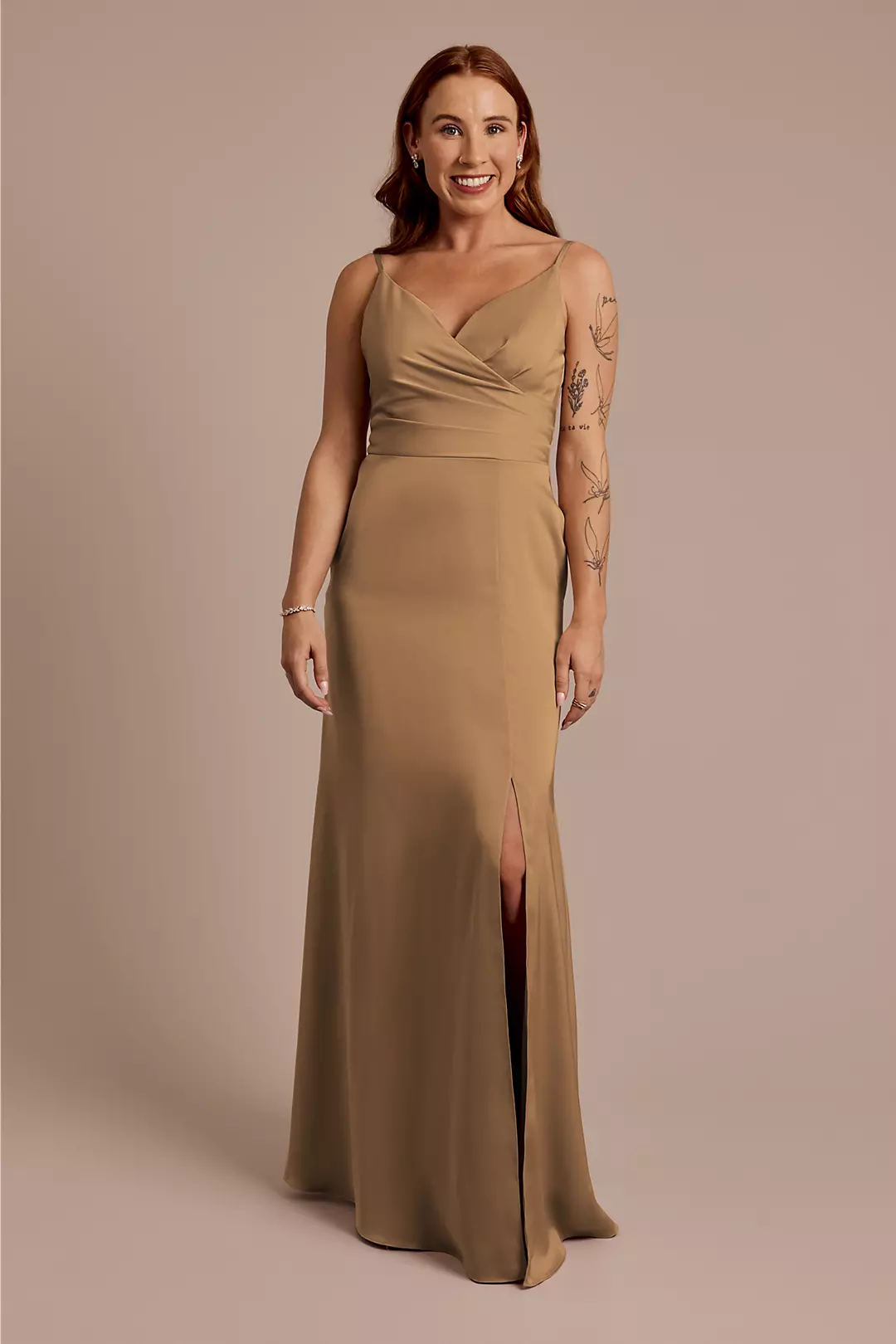 Matte Satin Spaghetti Strap Surplice A-Line Dresses - XNAUWBI