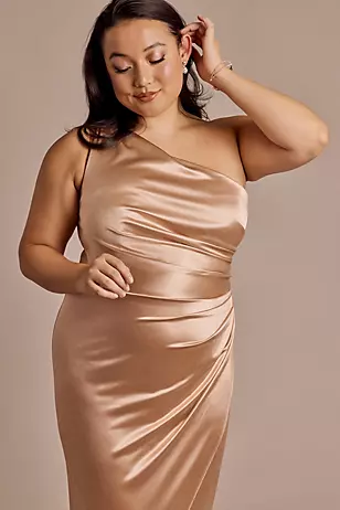 Draped One-Shoulder Sculpting Satin Midi Dresses - XNAUWBI