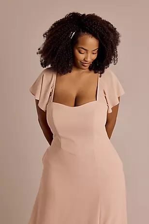 Chiffon Flutter Sleeve Dress with Basque Waist Dress - XNAUWBI