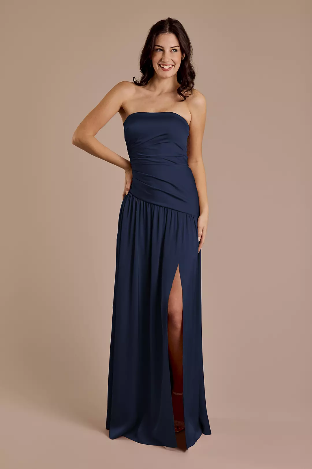 Matte Satin Strapless Drop Waist Dresses - XNAUWBI