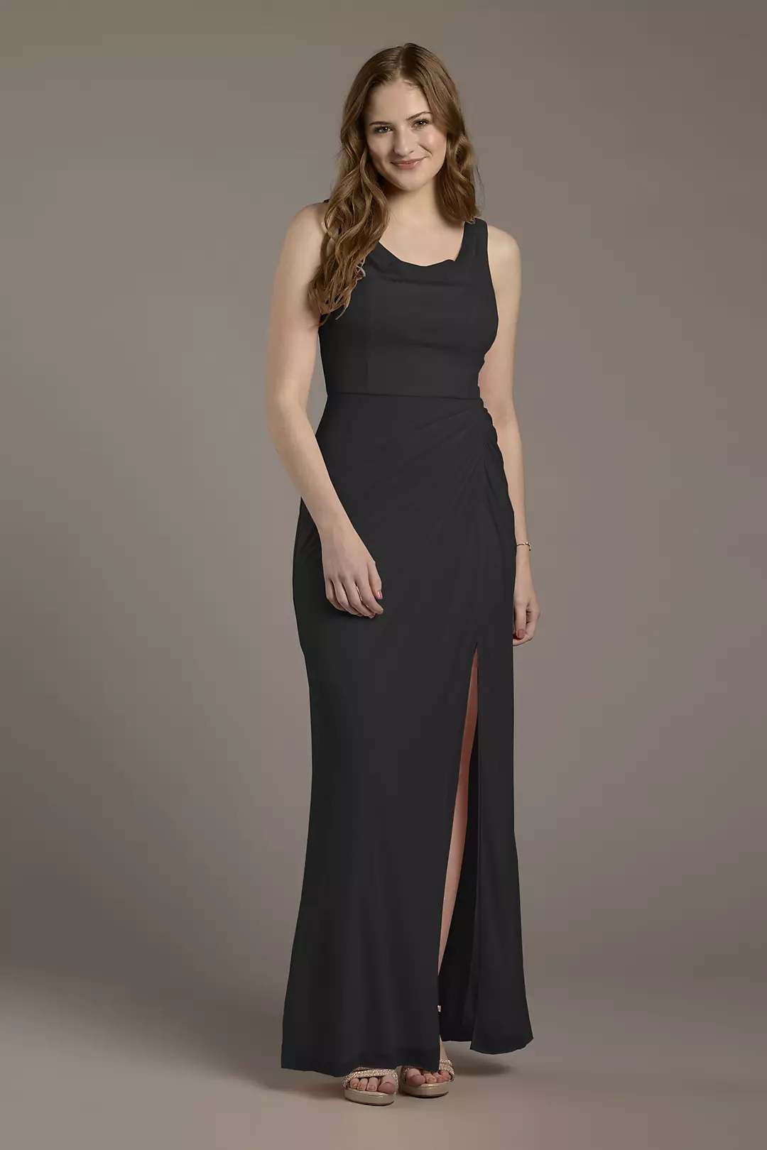Mesh Cowl Neck Ruched A-Line Dresses - XNAUWBI