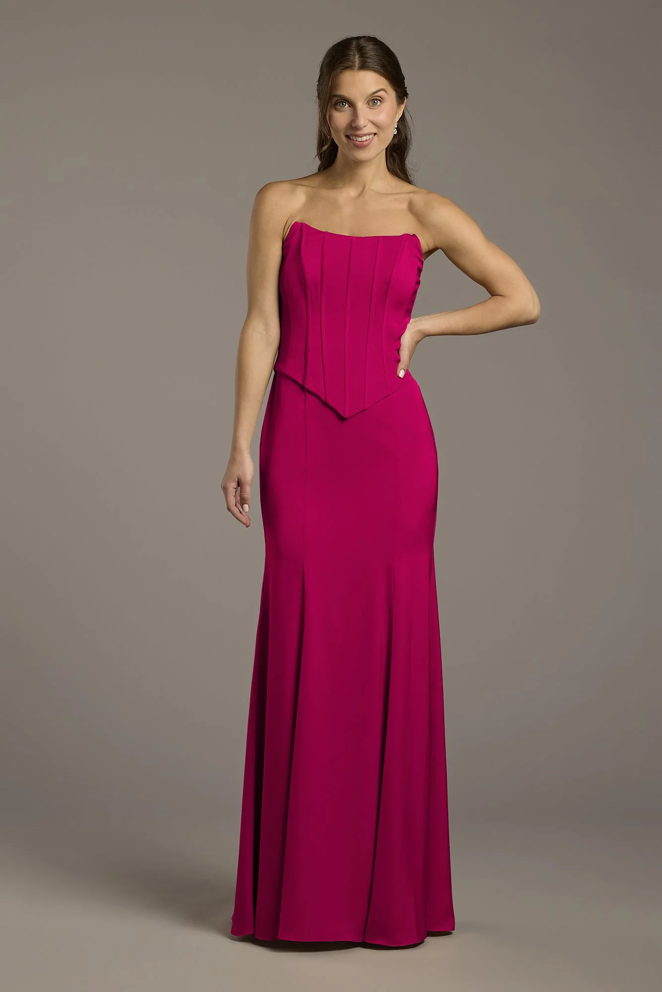 Matte Satin Corset Bodice Faux Two-Piece Dresses - XNAUWBI