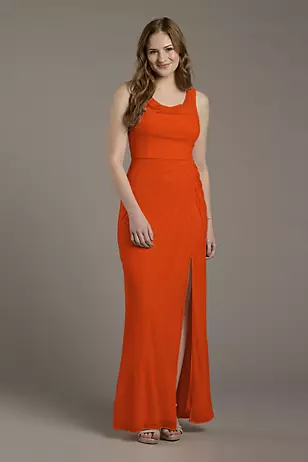 Mesh Cowl Neck Ruched A-Line Dresses - XNAUWBI