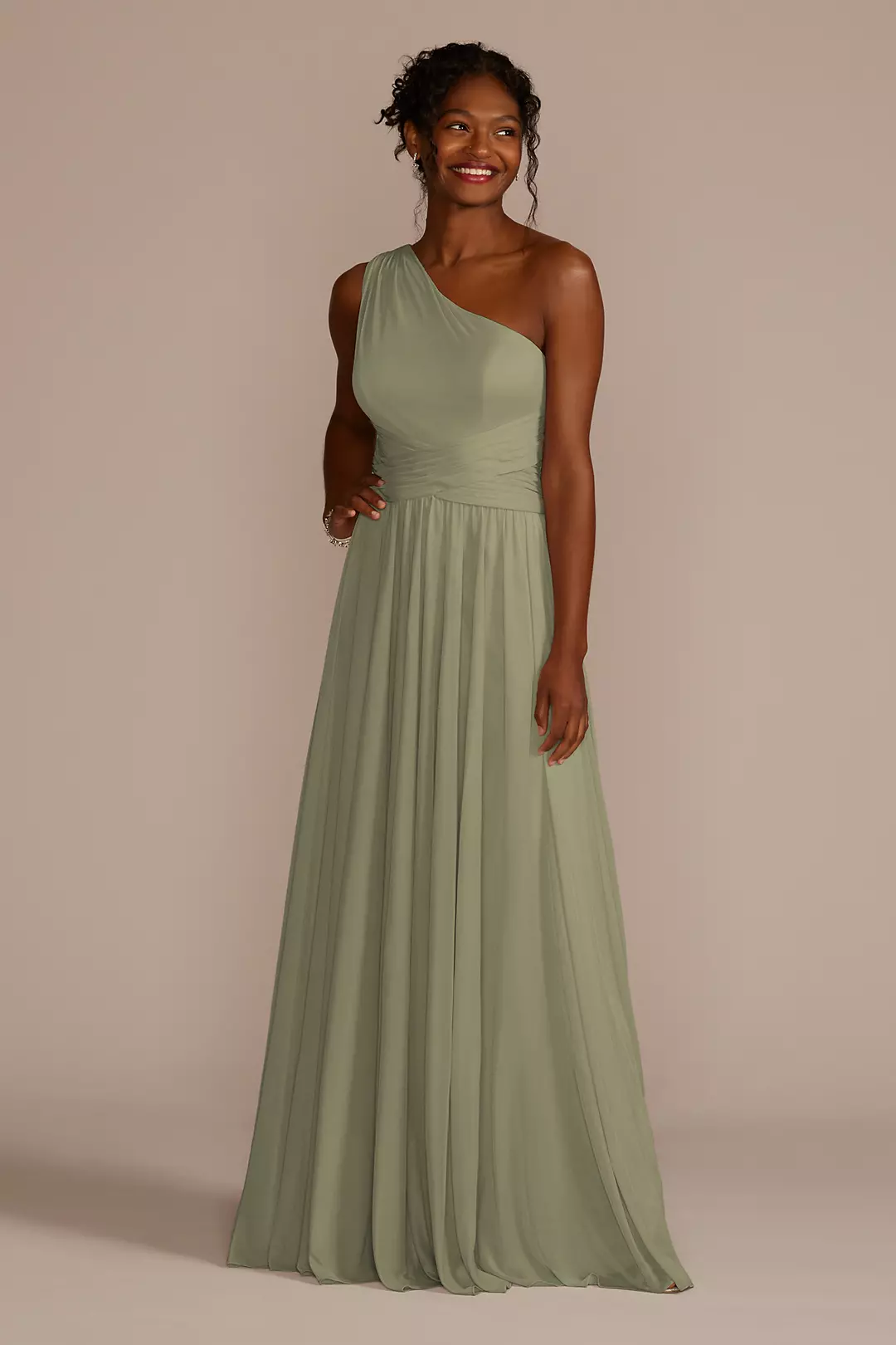 Mesh One-Shoulder Dress with Full Skirt Dress - XNAUWBI