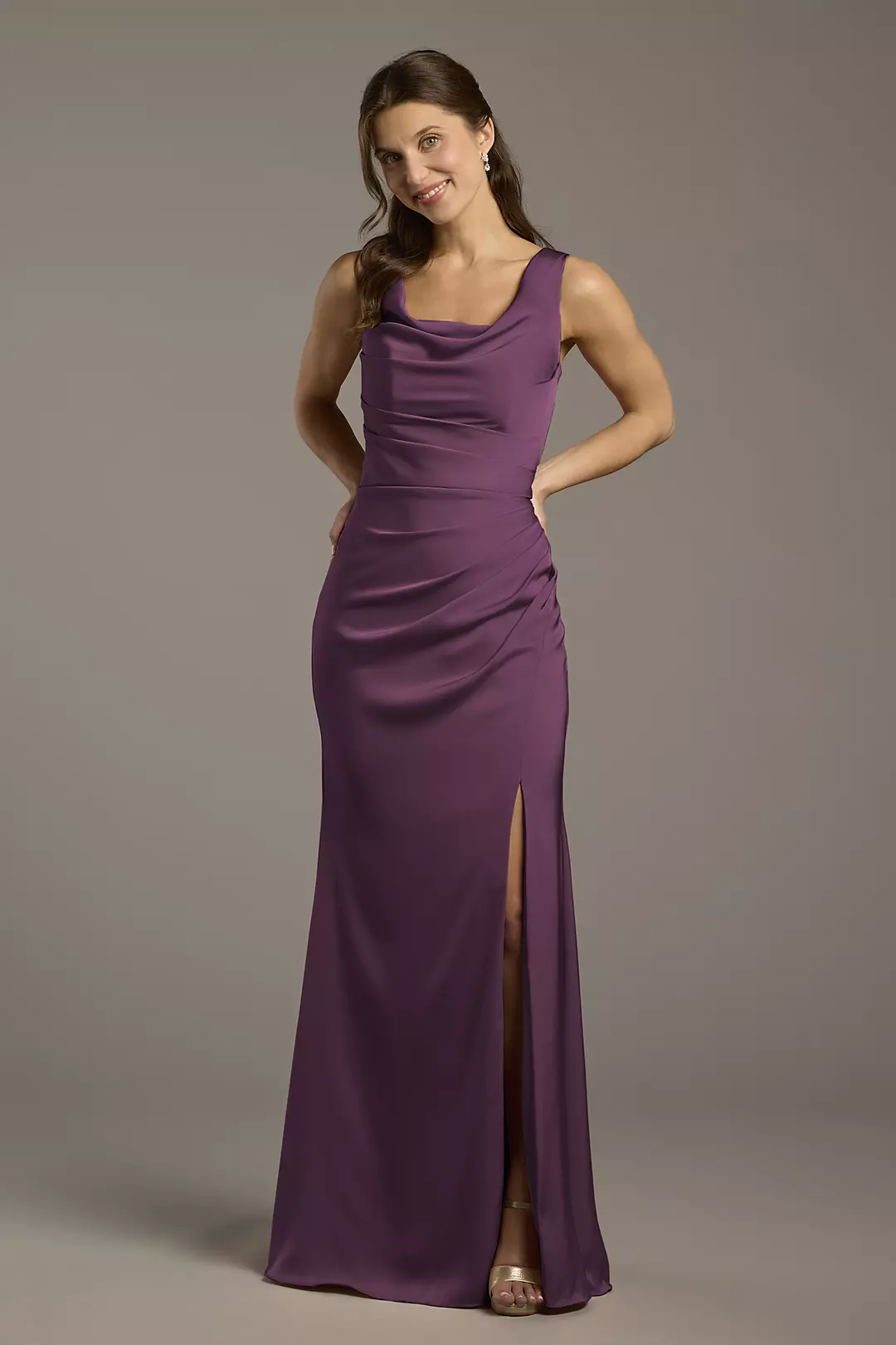 Matte Satin Cowl Neck Sheath Dresses - XNAUWBI