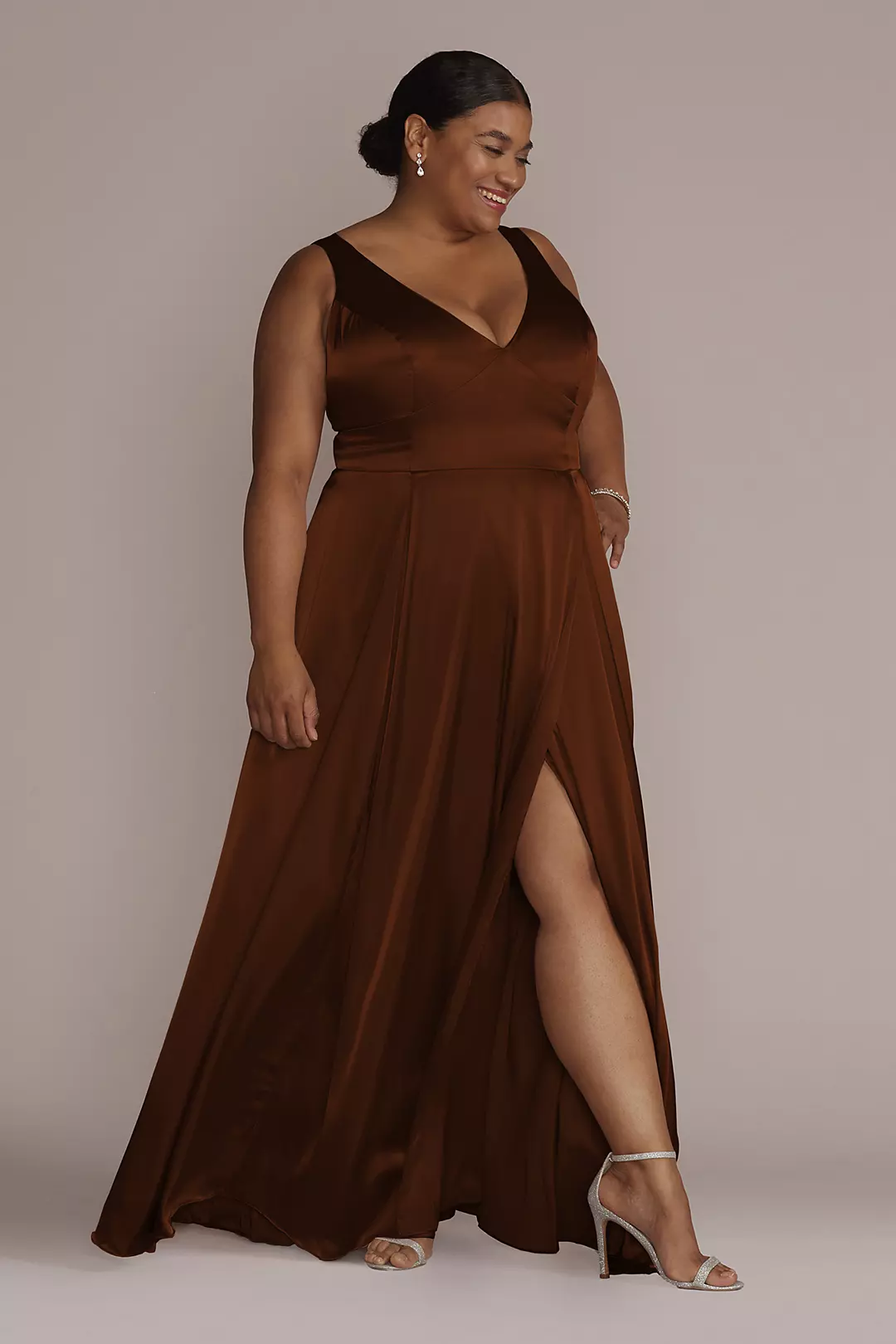 Charmeuse Tank V-Neck Dress with Slit Dress - XNAUWBI