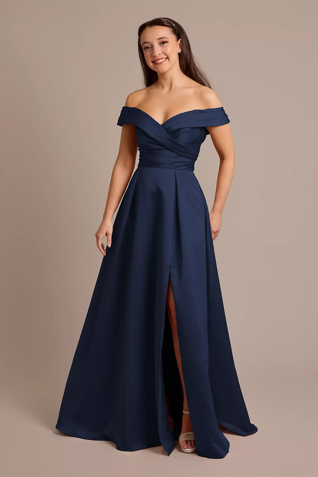 Matte Satin Off-the-Shoulder Ball Gown Dresses - XNAUWBI