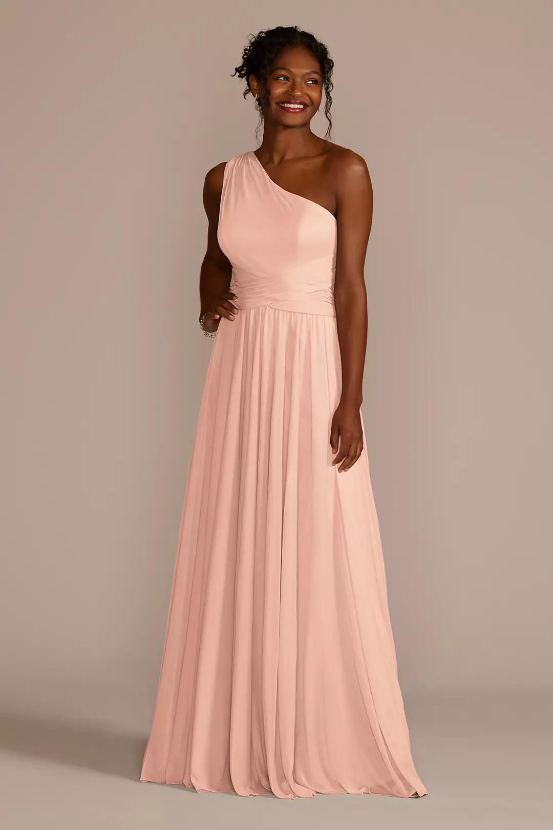 Mesh One-Shoulder Dress with Full Skirt Dress - XNAUWBI