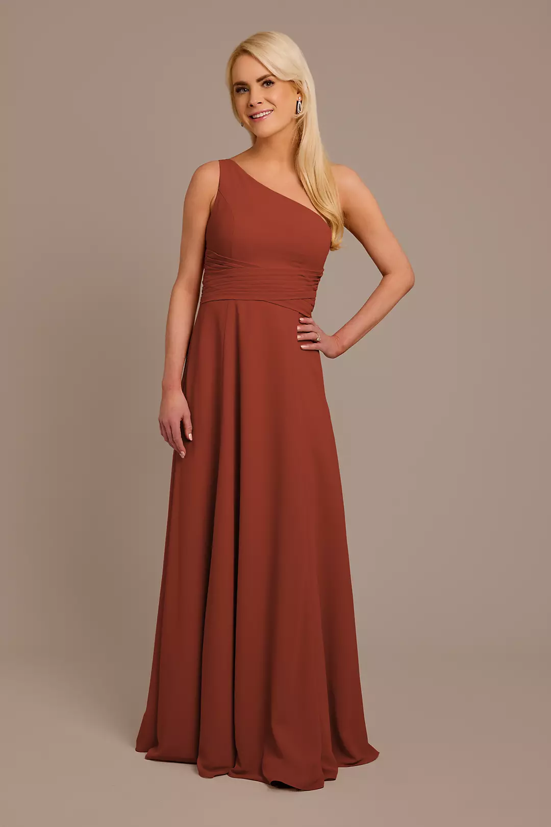 Chiffon One-Shoulder Dress with Tie Dress - XNAUWBI